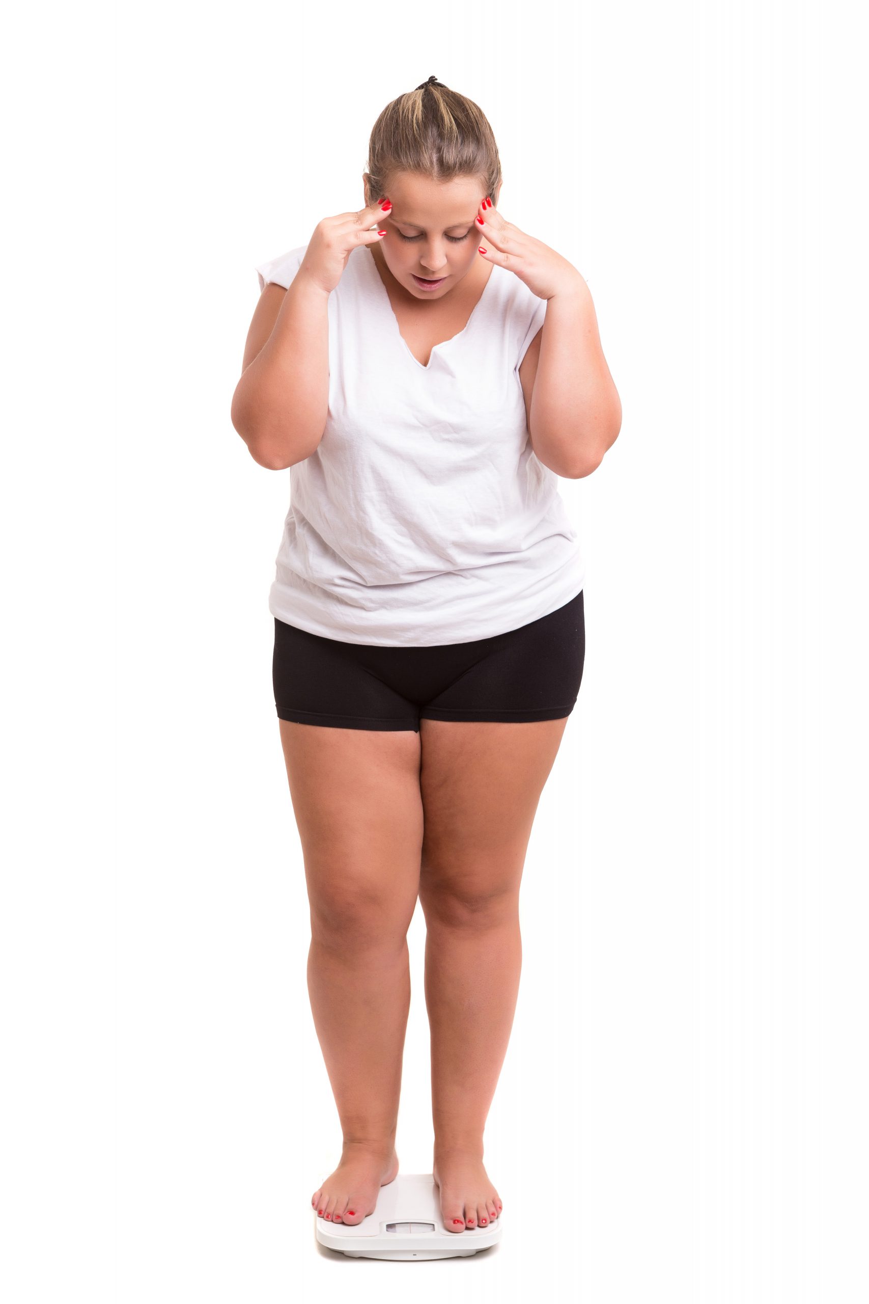 Fat woman very worried with her weight